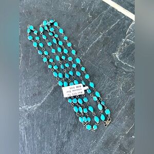 Turquoise Cabachon 35” Sterling Silver 925 Beaded Necklace